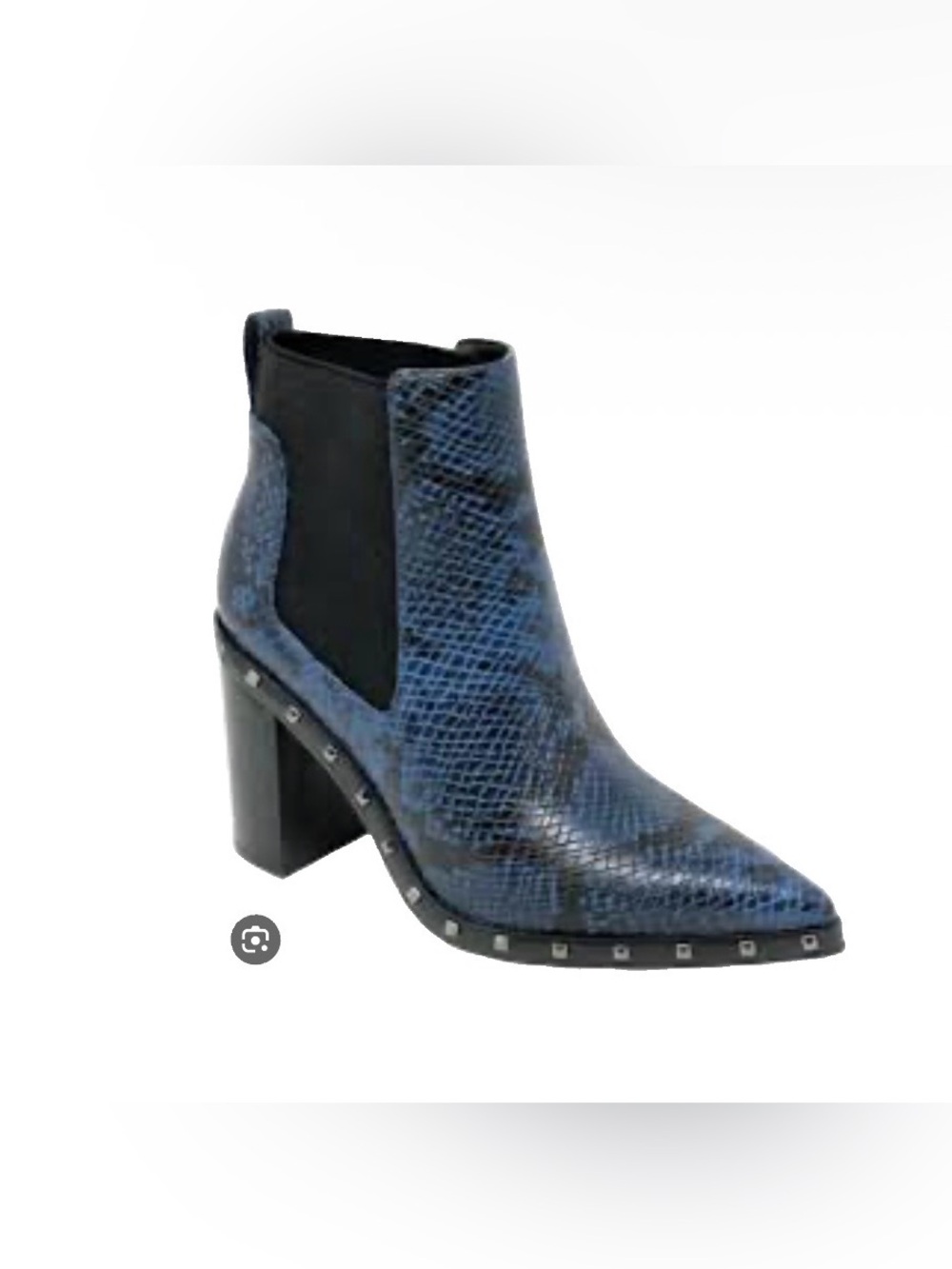 MIA Blue Snake-Effect Pointed Chelsea Block Heel Bootie